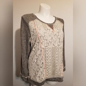3X plus size gray sweater cream lace